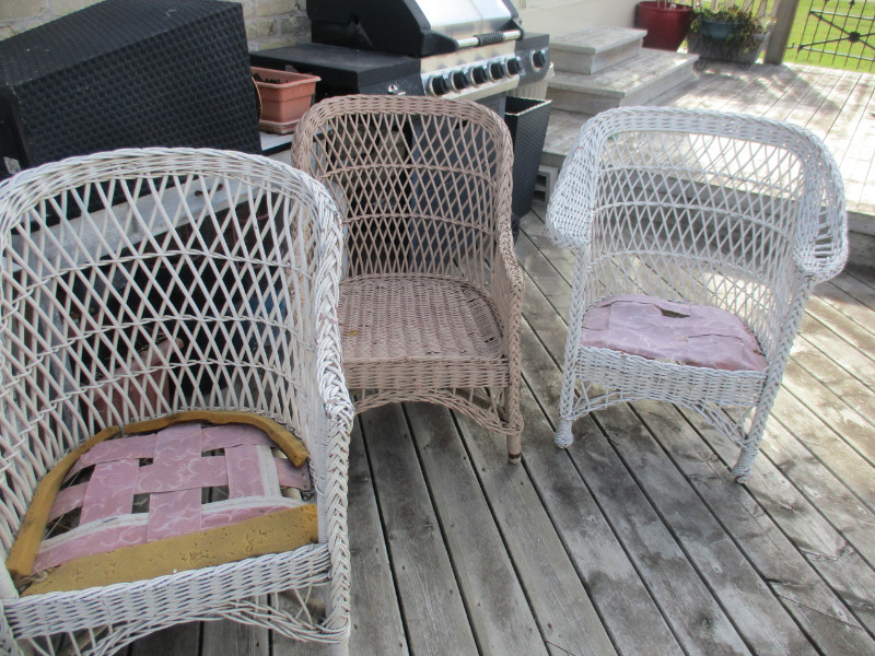 3 ANTIQUE CANE WICKER LAWN PORCH CHAIRS 30. EA. NEED CUSHIONS Patio