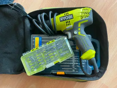 Unused Ryobi Power Drill Kit, Driver and Bits Set in Case, View more