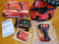 20V Craftsman Brushless Impact Driver with Charger, Battery, Bag