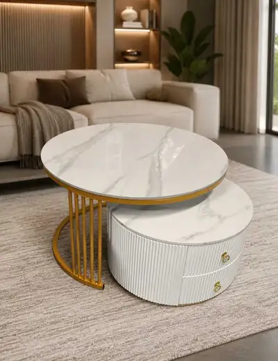 White Marble Nesting Coffee Table with Storage, View more