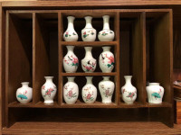 Vintage Chinese mini porcelain vases set 13 with display stand