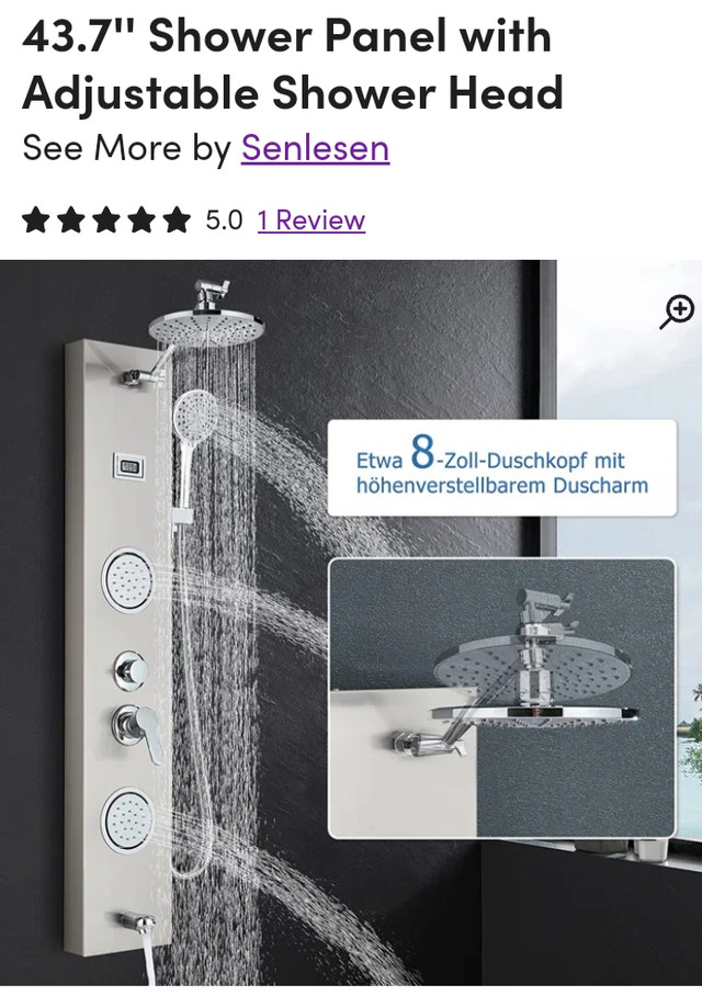 Senlesen Shower Panel with Adjustable Shower Head  in Plumbing, Sinks, Toilets & Showers in Cambridge