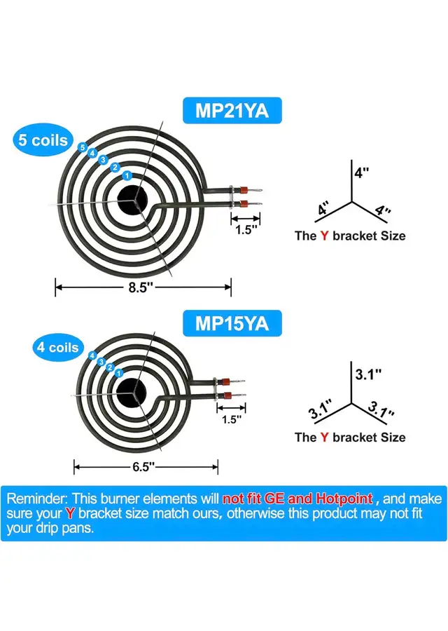 4-Piece Electric Stove Burner Element Set MP21YA & MP15YA in Stoves, Ovens & Ranges in Mississauga / Peel Region - Image 2