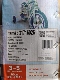 Brand New Huffy Frozen BMX 3-5yrs