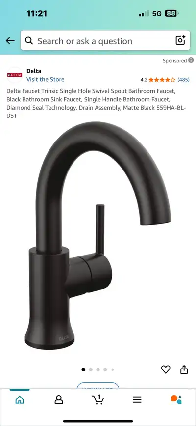 Delta Single Handle Black Faucet, View more