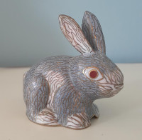Vintage Cloisonne brass & enamel bunny rabbit small figurine