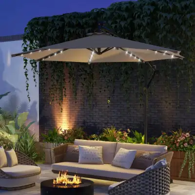 Solar lights 10' Outdoor Cantilever Umbrella Banana Umbrella , View more