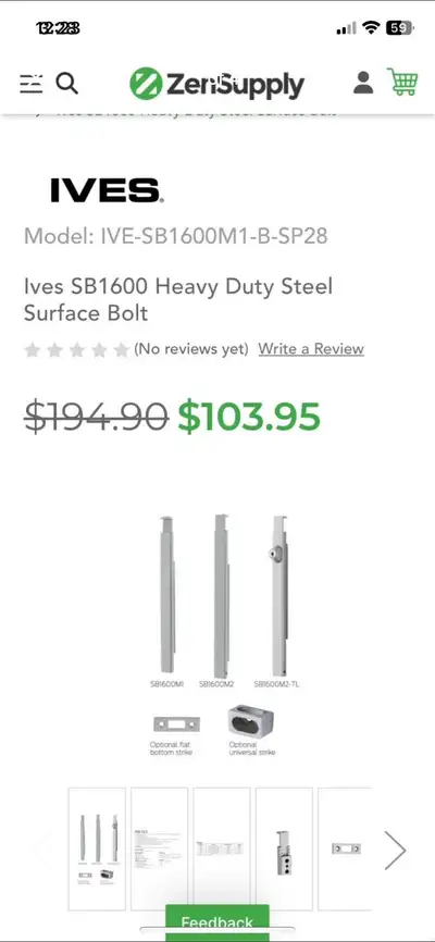 Industrial surface bolt NEW Ives sb1600, View more