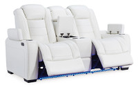 New Party Time White Power Reclining Loveseat with Console