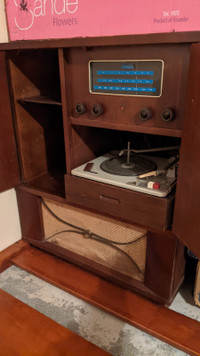 1950s Vintage Philips record player and radio cabinet