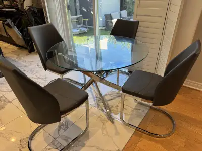 glass dining table with 4 chairs, View more