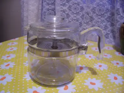 Pyrex Glass Percolator with glass stem in perfect condition, A very rare find. Makes up to 6 cups, $...
