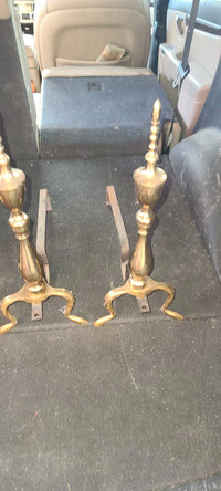 Vintage Brass Andirons Fireplace Fire Dogs 