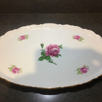 Beautiful Bavaria, White, Pink Floral, Serving Platter with Gold