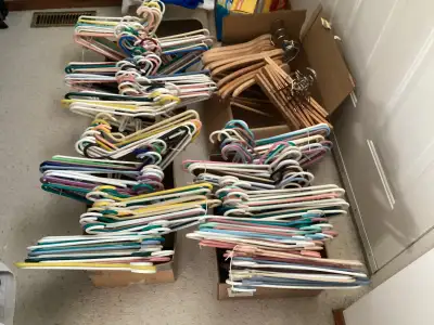 PLASTIC AND WOODEN CLOTHES HANGERS. 255, View more