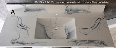 I have five mismatched cultured marble vanity tops. All of them are marked (from A to E) in the phot...