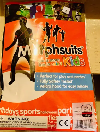 This is for an kids size large 12 years old from 4’6” to 5’4”. Ninja Morph-Suit Halloween Costume. I...