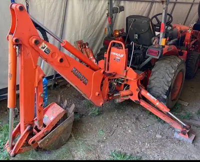 Used backhoe attachment. Fits a few models of Kubota tractor, or could be modified to fit others. Pr...