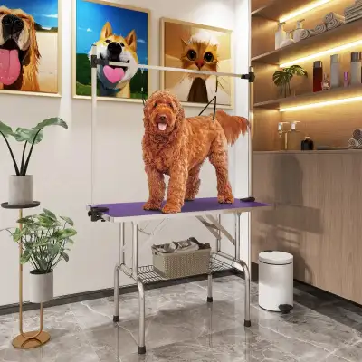 43"L x 23.5"W x 64.6"H, Adjustable Dog Grooming Table, Purple, View more