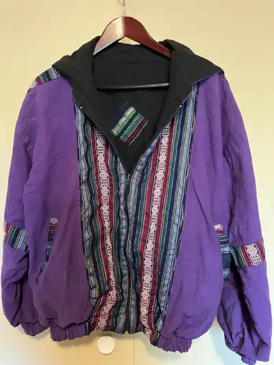 THAI JACKET Unisex ML Zip Hood ReversibleCotton Woven Handicraft, View more