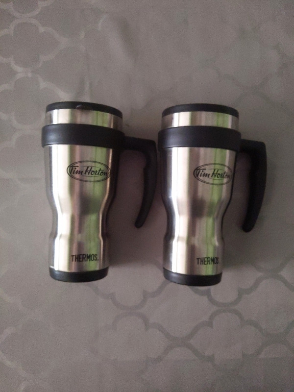Used, 2 Stainless Steel Tim Horton Travel Mugs for sale  