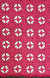 New cheerful rose & white 71 x 56-inch crocheted afghan blanket