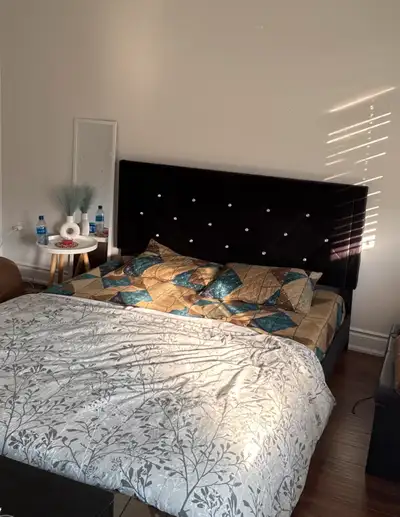 Black Velvet Bed Frame with Diamond Headboard, View more