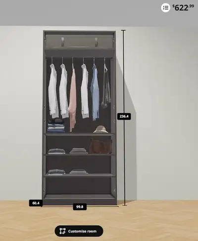 Ikea Grey PAX 100 cm W/ 229 cm H with Vikedal Mirror doors, View more