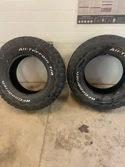 2 only BFG all terrain tires VG tread, one has a plug done properly. $300