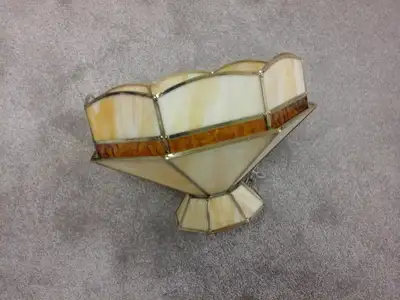 A Tiffany -style Hanging Stain Glass Light. The colours are in a cream yellow /white stain glass wit...
