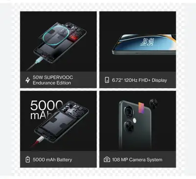 OnePlus Nord N30 5G 128GB 8Gb+8GB RAM Snapdragon 695 5000mAh battery 120Hz Display 108MP+2MP +2MP Mi...