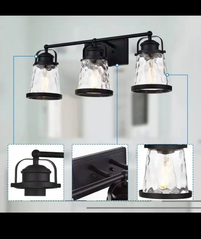 Bathroom Vanity Lights Black 3-Light Industrial Vintage Sconces  in Indoor Lighting & Fans in Hamilton - Image 5