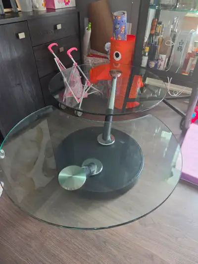 Glass Swivel Motion Coffee Table — Chrome Pedestal, View more