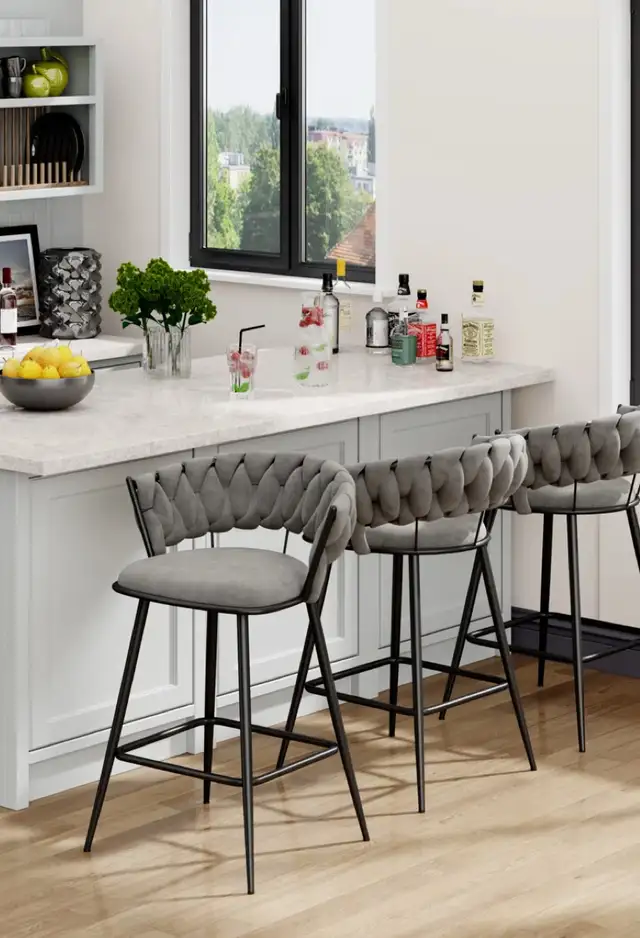 Modern bar stools with soft grey velvet in Chairs & Recliners in Markham / York Region - Image 2