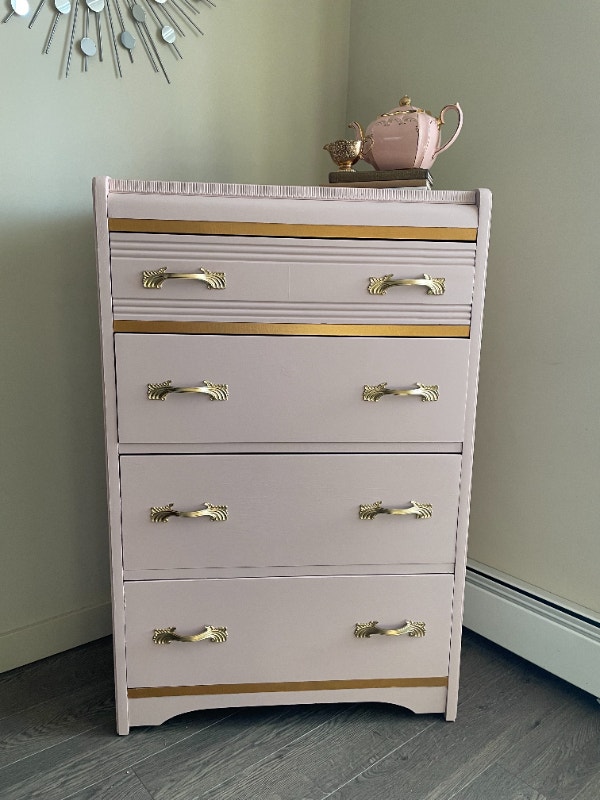 Refinished Art Deco Waterfall Pink Dresser 4 Draw Dressers & Wardrobes Edmonton Kijiji