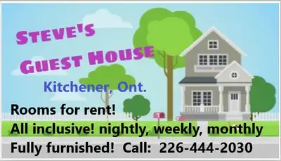 ROOMS FOR RENT, FURNISHED, SHORT OR LONG STAY. KITCHENER