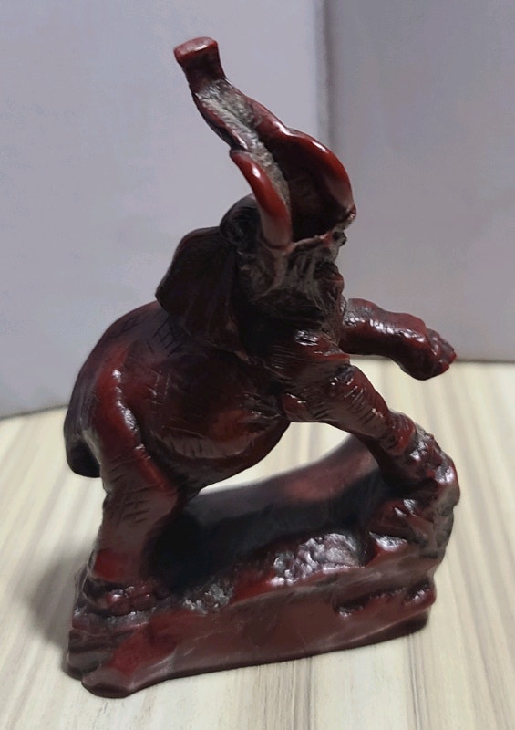 Vintage Chinese Handcrafted Red Resin Figurine Bull Elephant. Arts