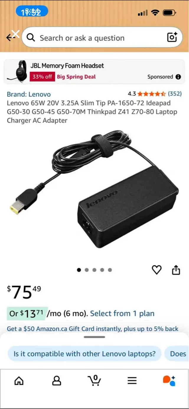 Lenovo 65W Slim Port AC Adapter in Laptop Accessories in London - Image 3