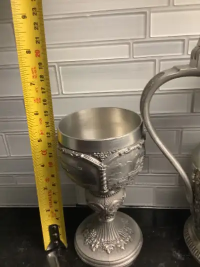 WMF Zinnsammhung Pewter Goblet Wine Glass with Etched Germany Decor Collectibles, Erstaisgabe 1985....
