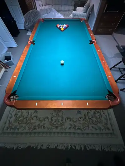 Solid Oak Pool Table with honey stain, manufactured by Pathmark Billiards 4.5 x 8.5’ pool table, pla...