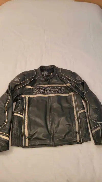 Harley Davidson Leather Riding Jacket for Sale. Has high visibility trim all over the jacket for add...