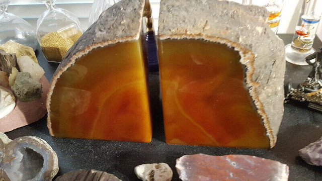 Vintage Brazilian Carmel/ Toffee Agate Bookends. Highly Polished in Arts & Collectibles in Red Deer