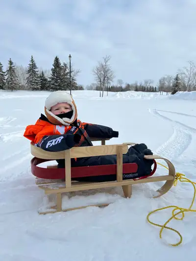 Gently used wood sleigh , View more