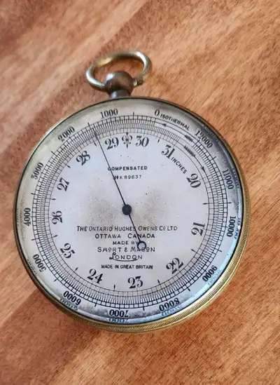 Pocket Barometer & Altimeter made by Short & Mason, London. The Ontario Hugues Owens Co ltd Ottawa C...