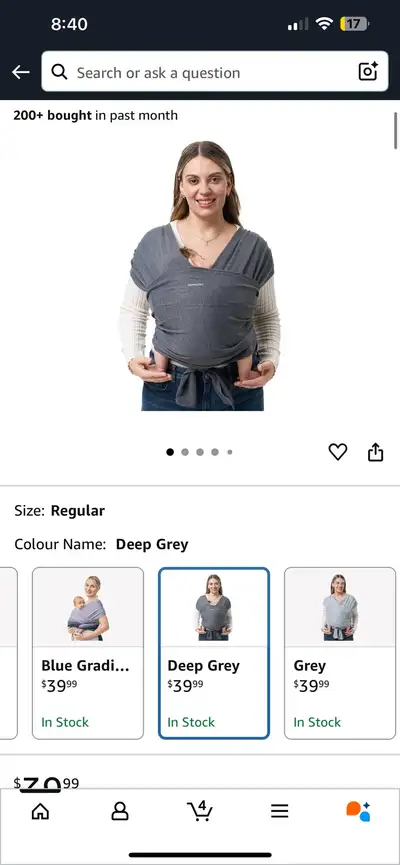 Momcozy Baby Wrap Carrier Sling - Grey, View more