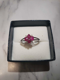 Ruby Diamond White Gold Ring - Size 7