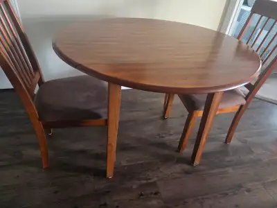 REDUCED DROP LEAF TABLE AND CHAIRS, View more