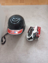 Baseball glove and helmet 