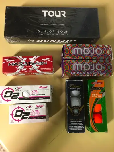 *Dunlop Tour -12. $10.00 *Srixon Marathon. $1.50 *Top-Flite D2 (5). $2.50 *Nike Mojo. $1.50 each *Ti...