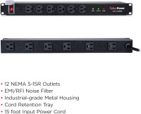 CyberPower 1U Rackmount Surge Protector PDU 12 Outlet 15ft cord